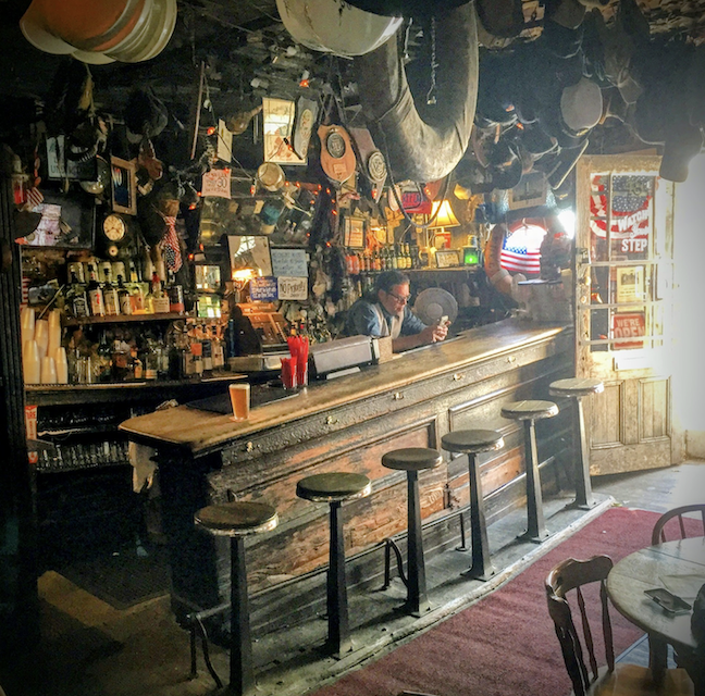 Heinold’s First and Last Chance Saloon in Oakland's Jack London Square has a tilted bar that sits atop a tilted floor. 